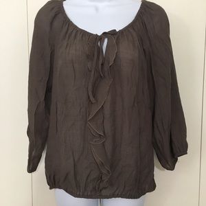 St. John’s Bay Medium brown ruffle front blouse